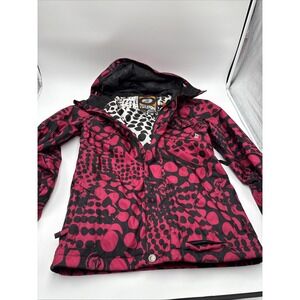 Y2K Volcom Thermonite Snow Jacket Women's Size Extra Small/TP Red Black Abstract